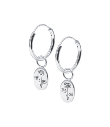 Water Lily Birth Flower Silver Hoop Earring Charms HO-2701